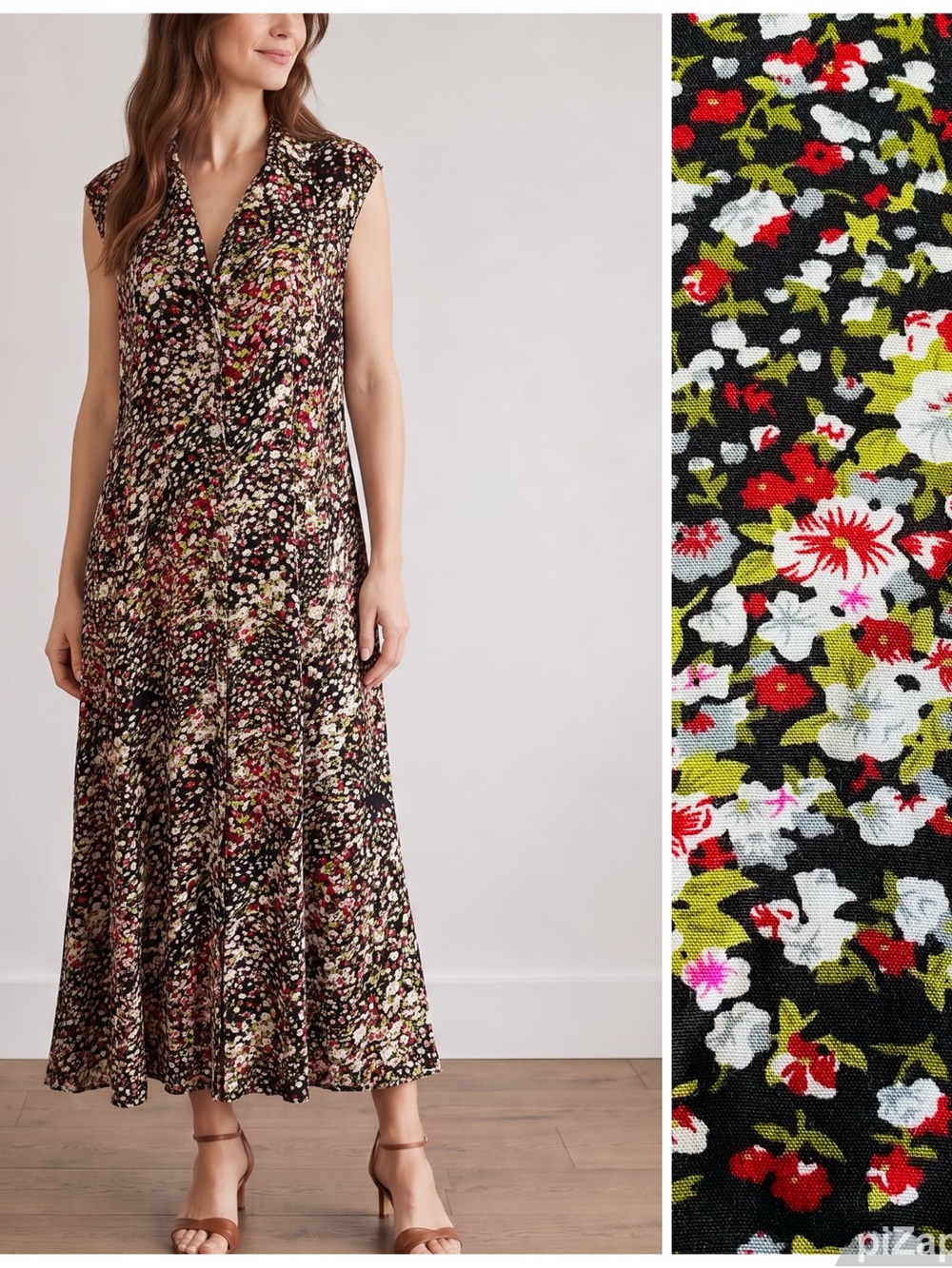 VINTAGE JBS Floral Button Front Maxi Dress